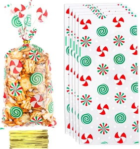 Christmas Treat Bags, Christmas Cellophane Candy Bags, 50Pcs Clear Cello Plastic - Picture 1 of 12