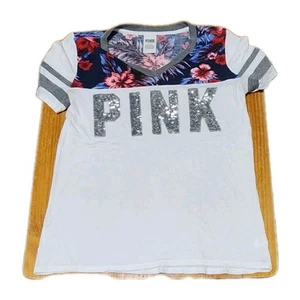 Rare Vintage PINK Victoria's Secret Womens Bling Embroidered Floral Shirt White - Picture 1 of 4