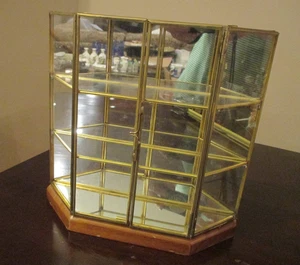 Gabinete de vidrio de latón Curio miniatura vitrina mesa DE COLECCIÓN 8 3/4 ” POLVORIENTO - Imagen 1 de 7