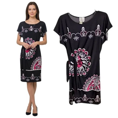 Vestido Donna Morgan para mujer talla 8 negro multi floral manga corta tejido corbata lateral  Foto 1 de 4