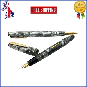 VINTAGE ONOTO NO 60 FÜLLFEDERHALTER SET IN GRAU SMOKE 14K GOLD MEDIUM FEDER AUSTRALIEN - Bild 1 von 14