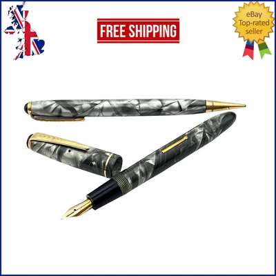 JUEGO PLUMA ESTILOGRÁFICA ONOTO Nº 60 VINTAGE EN GRIS HUMO ORO 14K MEDIANA NUEVA EN CAJA AUSTRALIA Foto 1 de 4