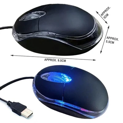 Wired USB LED Light Optical Mouse For PC Laptop Computer Scroll Black Wheel Mice - Image 1 of 4