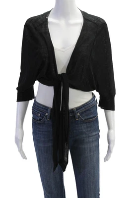DKNY Womens Linen Knit Short Sleeve Cropped Wrap Sweater Black Size S - Image 1 of 4