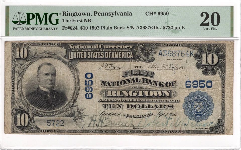 $10 1902 PB First National Bank Ringtown PA Fr#624 CH#6950 PMG VF20 - Image 1 of 2