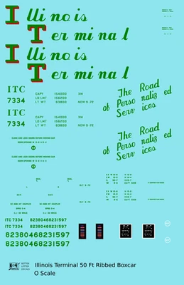 K4 O Scale Decals Illinois Terminal ITC 50 Ft Ribbed Boxcar Red and Green - Image 1 of 3