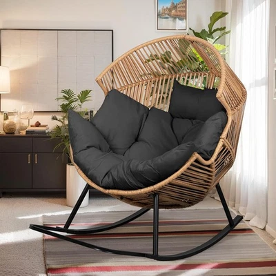 Outdoor Wicker Egg Chair PE Rattan Chair with Cushion Oversized Patio Lounge - Image 1 of 4
