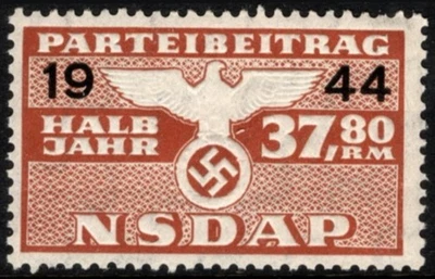 1944 Nazi Germany Dues Stamp NSDAP Half Year Membership Party Contribution 37.80 - Image 1 of 4