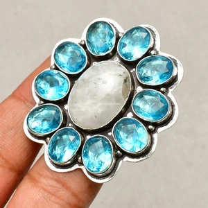 Anello gioiello in argento sterling 925 con pietra di luna arcobaleno misura 9" - Foto 1 di 8