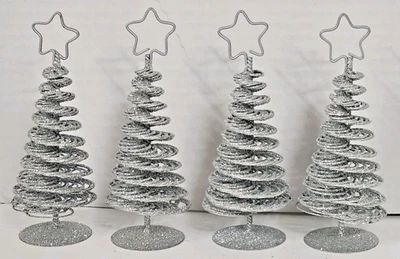 Avon Set of 4 Silver Glitter Spiral Christmas Trees 5” Tabletop Holiday Decor - Image 1 of 4