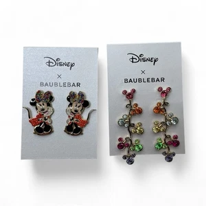 Disney x Baublebar Lot of 2 Earrings Minnie Mickey Mouse Rhinestone Dangle Stud - Picture 1 of 4