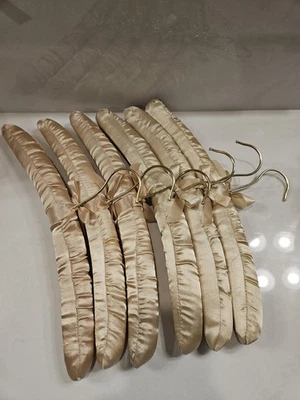 VTG Ivory Beige Purple Satin Covered Hangers Padded Ribbons Lot of 6 - Image 1 of 4