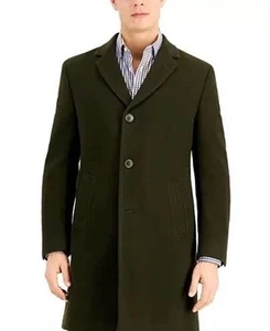 Nautica Men Green Olive Classic-Fit Wool Cashmere Overcoat Jacket Size 38S - Picture 1 of 5