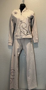 NEW BCBG MaxAzria Vintage Y2K Beige Hoodie embellished rhinestone Tracksuit S - Picture 1 of 15
