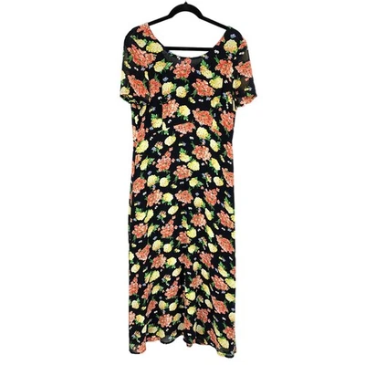 Vintage 90s Laura Ashley Dress Womens Apx Sz L Black Floral Print Button Back - Image 1 of 4