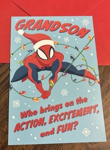 Merry Christmas Grandson Spider Man Marvel 5”x7” Hallmark Greeting Card - Picture 1 of 13