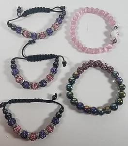 Lote Surtido De 5 Pulseras Con Cuentas Rosa Púrpura Joyería Hecha A Mano - Imagen 1 de 7