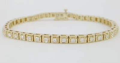 Brazalete redondo de diamantes brillantes línea tenis 1,6 quilates oro 14K 7" venta al por menor $5K Foto 1 de 4