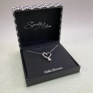 Sparkle Allure Fine Silver Plate Heart Necklace Earrings Cubic Zirconia - Picture 1 of 4