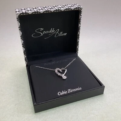 Pendientes Collar Corazón Placa Plata Fina Brillo Allure Circonita Cúbica Foto 1 de 4