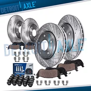 Front & Rear Drilled Rotor Brake Pad w/20pc Wheel Lug Nut for Fusion Lincoln MKZ - Picture 1 of 8