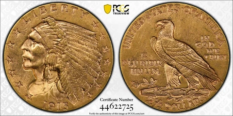 1915 PCGS MS62 $2.50 $2 1/2 Gold Indian Head Quarter Eagle Cover