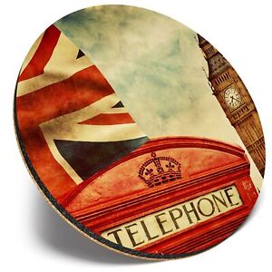 Round Single Coaster  - London England Phonebox Big Ben  #45606