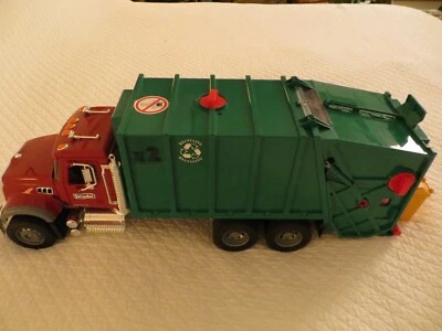 Garbage Truck Bruder Mack Granite Ruby Red Green  Great Condition 2 Garbage Bins - Image 1 of 4