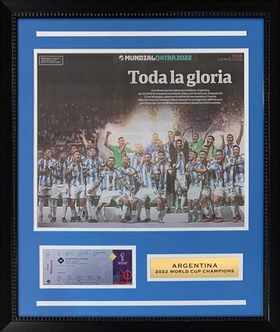 Argentina 2022 World Cup Champions 22x26 Clarin Framed Newspaper Lionel Messi Cover
