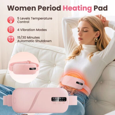 HAILICARE Women Menstrual Heating Pad for Cramps- 5 Temp 4 Vibration USB Rechargeable Belt