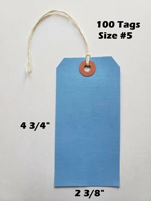 100 Etiquetas 4 3/4" x 2 3/8" Talla 5 Grande Color Manila Envío Colgar con Cuerda Foto 1 de 4