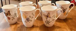 LENOX Set 6 Butterfly Meadow Porcelain Large Coffee Mug Set Tea Cup Set 12oz - Picture 1 of 19