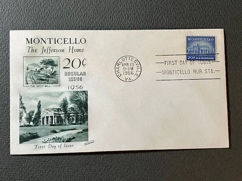 FDC, Monticello, 20c, 1956 (Fleetwood cachet) Cover