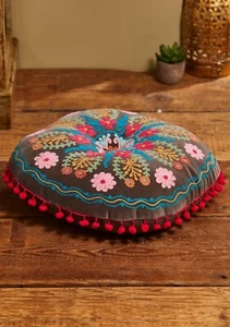 Cotton Velvet Embroidered Fairtrade Floor/Yoga Cushion - Picture 1 of 5