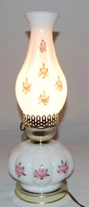 Vintage Milk Glass Painted Pink Floral Roses Design Electric Oil Lamps 16" - Picture 1 of 9