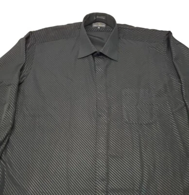 Stacy Adams Roll Rab Black Striped Button Up Long Sleeve Shirt Mens 17 1/2 34-35 - Image 1 of 4