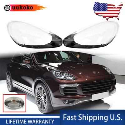 Headlamp Transparent Cover Pair For Porsche Cayenne 2015-18 Headlight Shell+Glue - Image 1 of 4