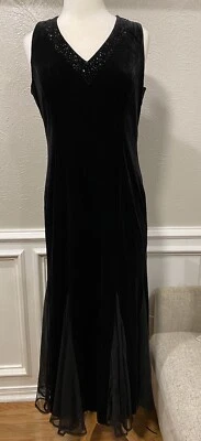 ALEX & CO Velvet Black Mermaid Dress Sz. 10 Evening Formal Beaded Uk 14 — 第 1/4 张图片