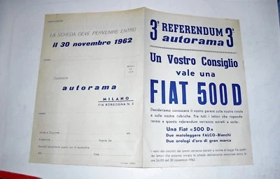 3° referemdum AUTORAMA 1962 vale una fiat 500d (H) - Immagine 1 di 2