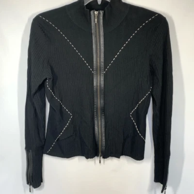 Madison studio полный молнии, черный, кожаная отделка, кардиган, размер большой - Изображение 1 из 4