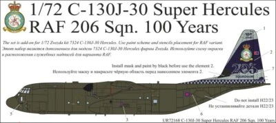 UpRise Decals UR72168 - C-130J-30 Super Hercules RAF 206 Sqn. 100 Years. 1/72 - Image 1 of 4