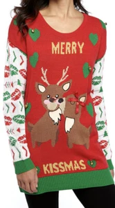 Women’s Ugly Christmas Holiday Party Long Sleeve Merry Kissmas Sweater Sz M New - Picture 1 of 3