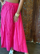 Boho Hippy Gypsy Pink Rayon Maxi Skirt Flared Embroidered Summer Long Skirts M