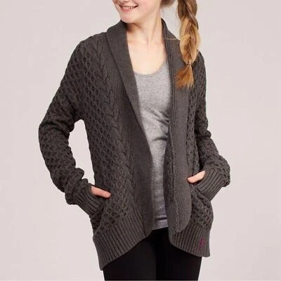 Ivivva Breathe Relax Love Wrap Open Front Cable knit Cardigan Sweater | 14 - Image 1 of 4