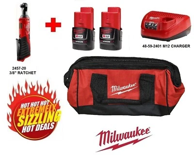 Brand New Milwaukee 2457-20 3/8" Ratchet Tool & (2)-2.0 AH, CHG &Tool Bag - Image 1 of 4