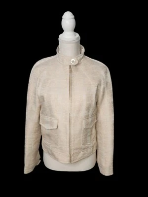 Chaqueta Tory Burch S para mujer marfil oro rosa texturizada cremallera bombardero silenciosa de lujo Foto 1 de 4