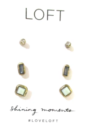 Ann Taylor LOFT women's hree Stone Stacked Stud Earrings Set NWT $29 - Image 1 of 4