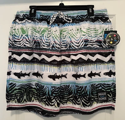 男式 Maui And Sons 冲浪板游泳短裤 L 码弹力腰部全新带标签 — 第 1/4 张图片