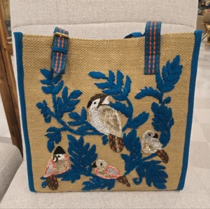 Embroidered Tote Bag with Blue Accents - Picture 1 of 8