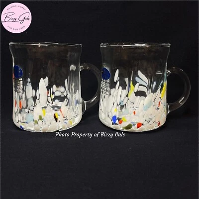 Juego de 2 tazas de confeti cristal blanco Murano Vetro Eseguito soplado a mano Italia nuevo Foto 1 de 4